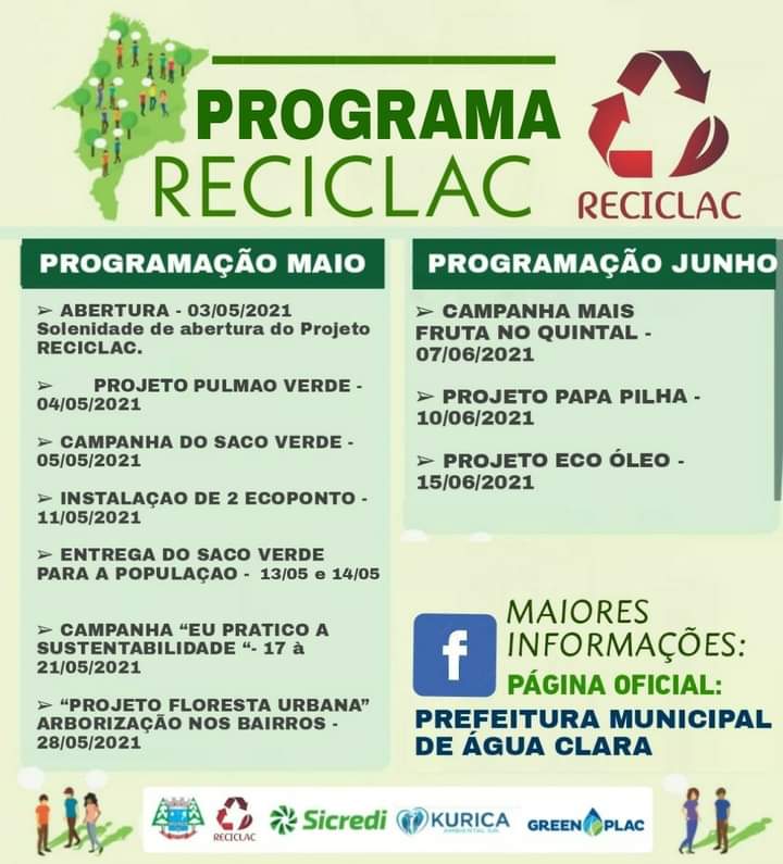 A Secretaria de Meio Ambiente e Turismo apresenta o Programa RECICLAC, com objetivo de conscientização sobre o Meio Ambiente e Ações Sustentáveis.