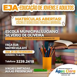 Matrículas abertas para Educação de Jovens e Adultos (EJA)