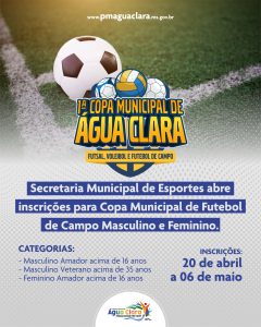 Inscrições para o futebol de campo da 1ª Copa Municipal começam nesta quarta-feira (20)