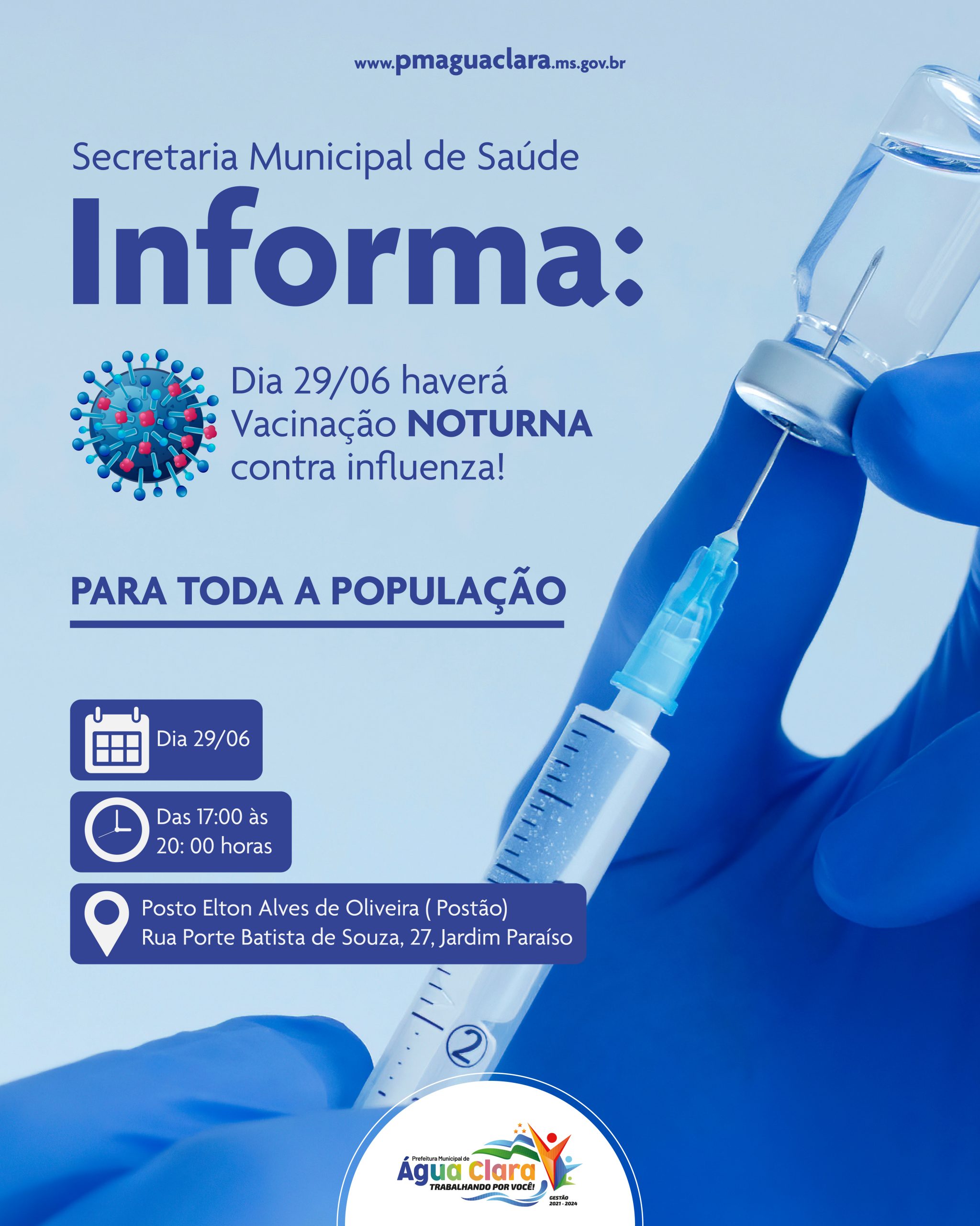 No momento você está vendo Vacinação noturna nesta quarta-feira (22) no POSTÃO