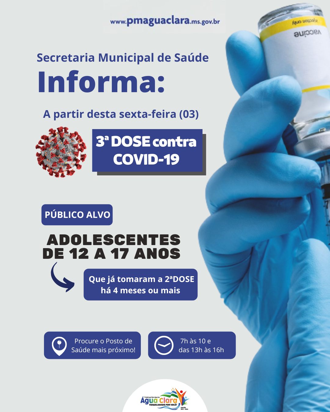 3ª DOSE da vacina contra COVID-19 liberada para adolescentes de 12 a 17 anos a partir desta sexta-feira (03)