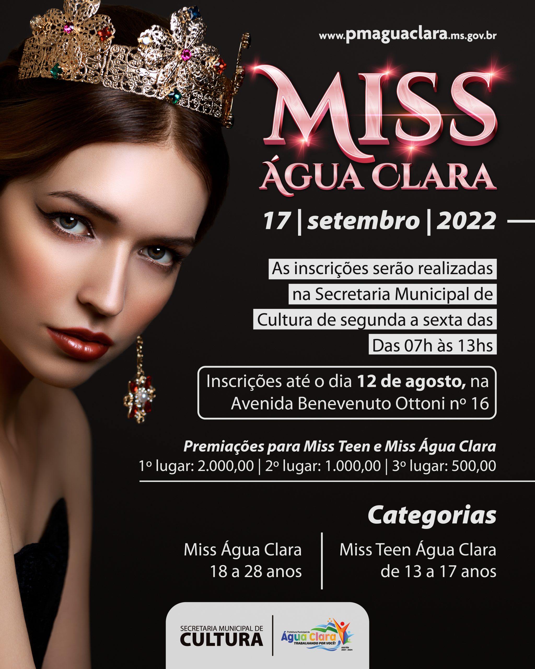 Leia mais sobre o artigo ATENÇÃO! As inscrições para o concurso Miss Água Clara foram prorrogadas