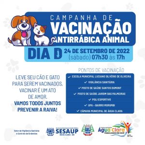 Leia mais sobre o artigo 24 de setembro – Dia D da vacinação ANTIRRÁBICA