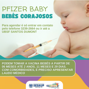 Água Clara agora tem Pfizer BABY, vacina contra COVID para bebês