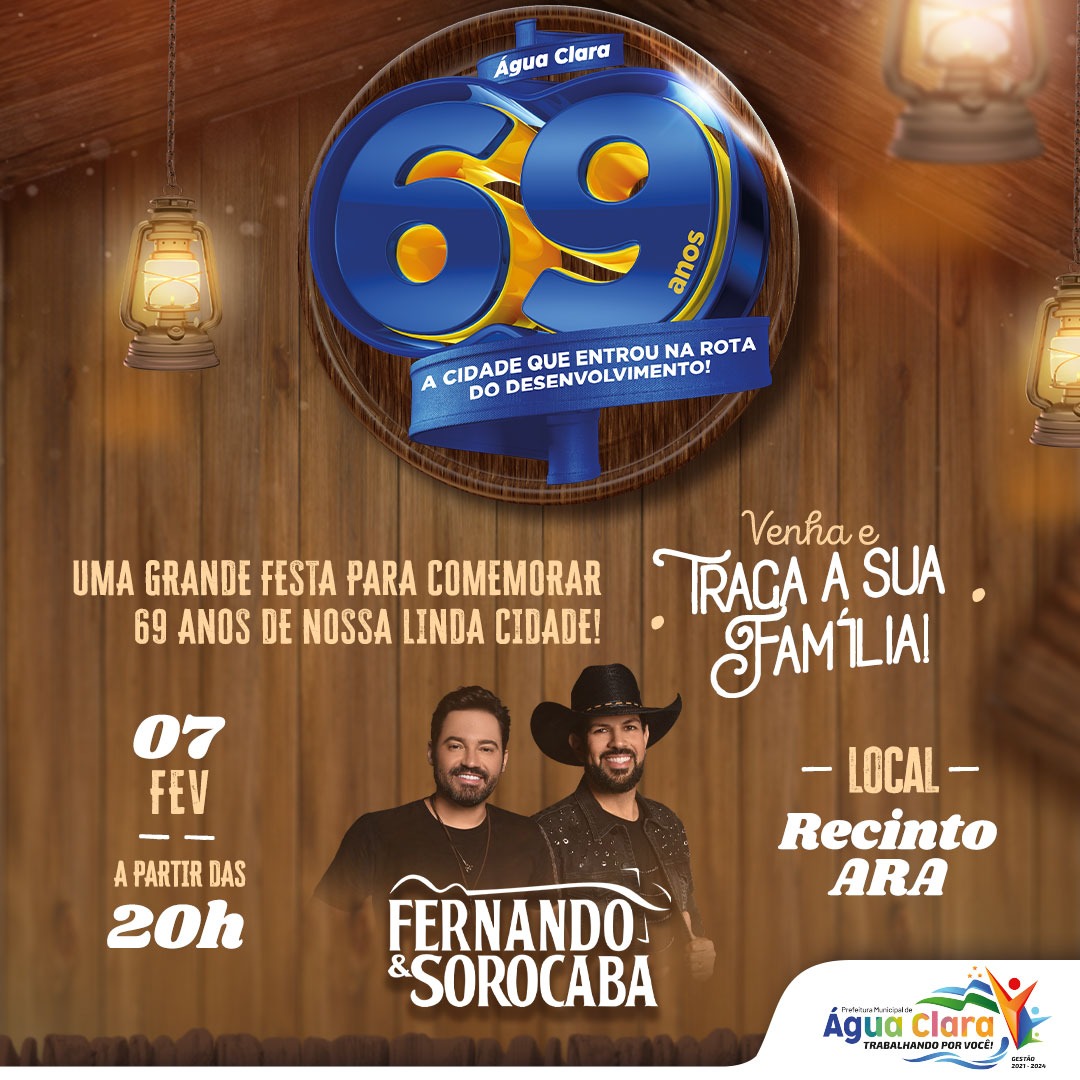 Show gratuito com Fernando e Sorocaba em comemoração ao aniversário de Água Clara