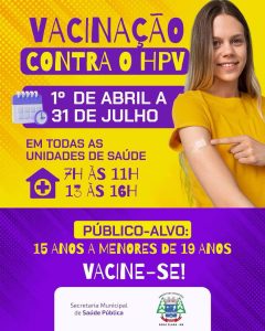 Leia mais sobre o artigo Secretaria de Saúde informa que a vacinação contra a hpv está disponível para adolescentes 15 a menores de 19 anos