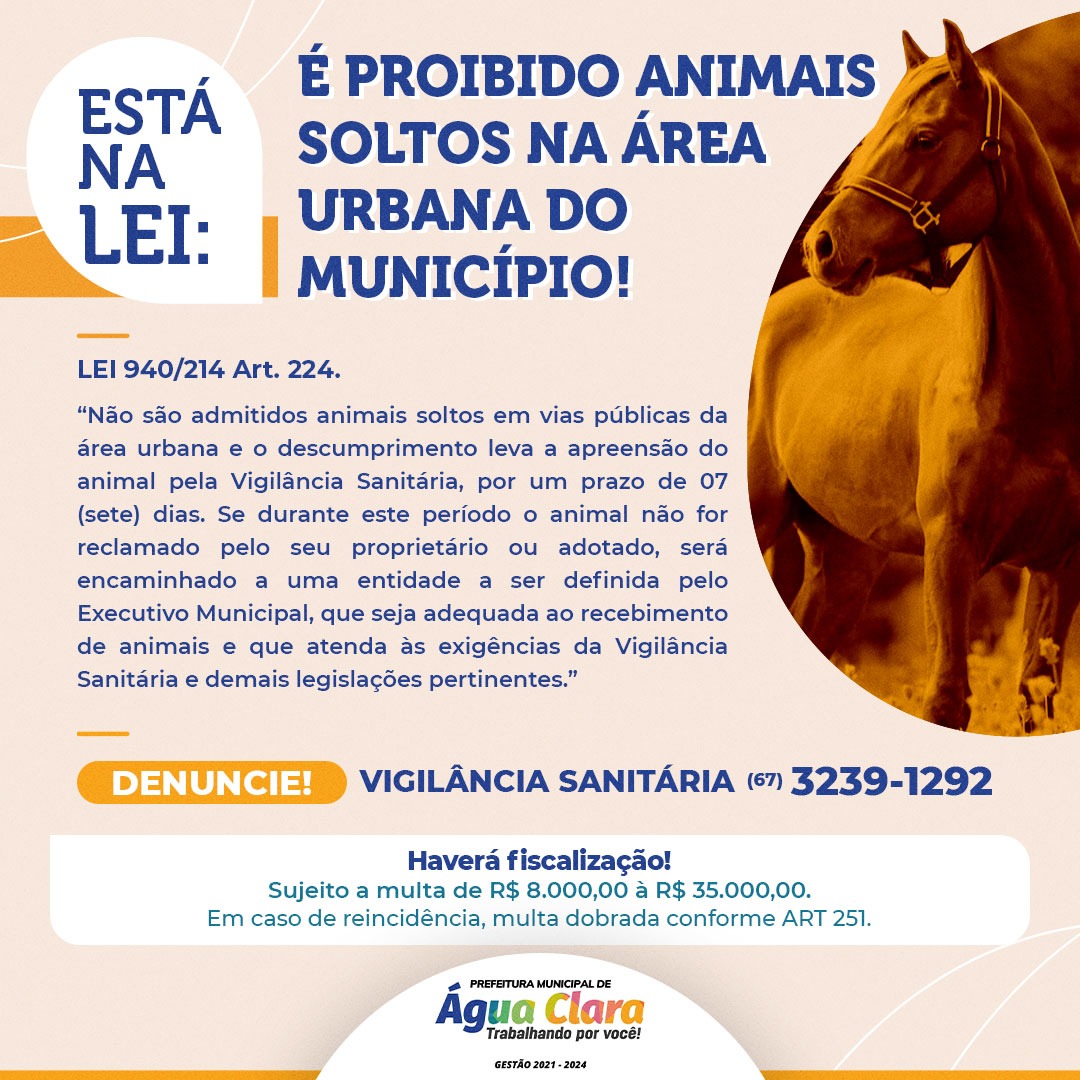 Leia mais sobre o artigo É proibida a permanência de animais soltos na área urbana do município