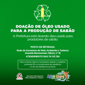 Leia mais sobre o artigo Secretaria de Meio Ambiente doa óleo usado para pessoas que fazem sabão no município