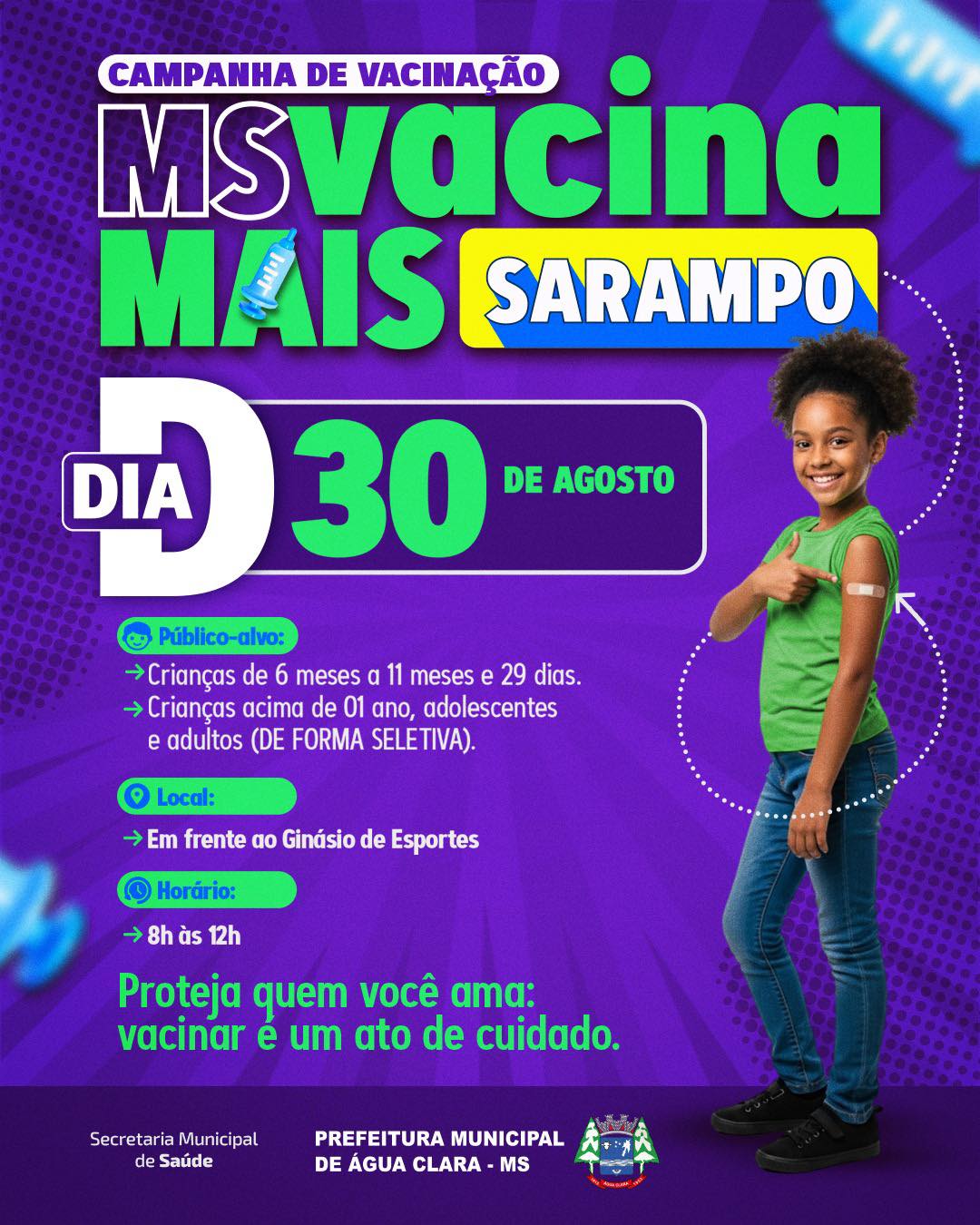 No momento você está vendo Prefeitura realiza Dia D MS Vacina MAIS SARAMPO dia 30/08