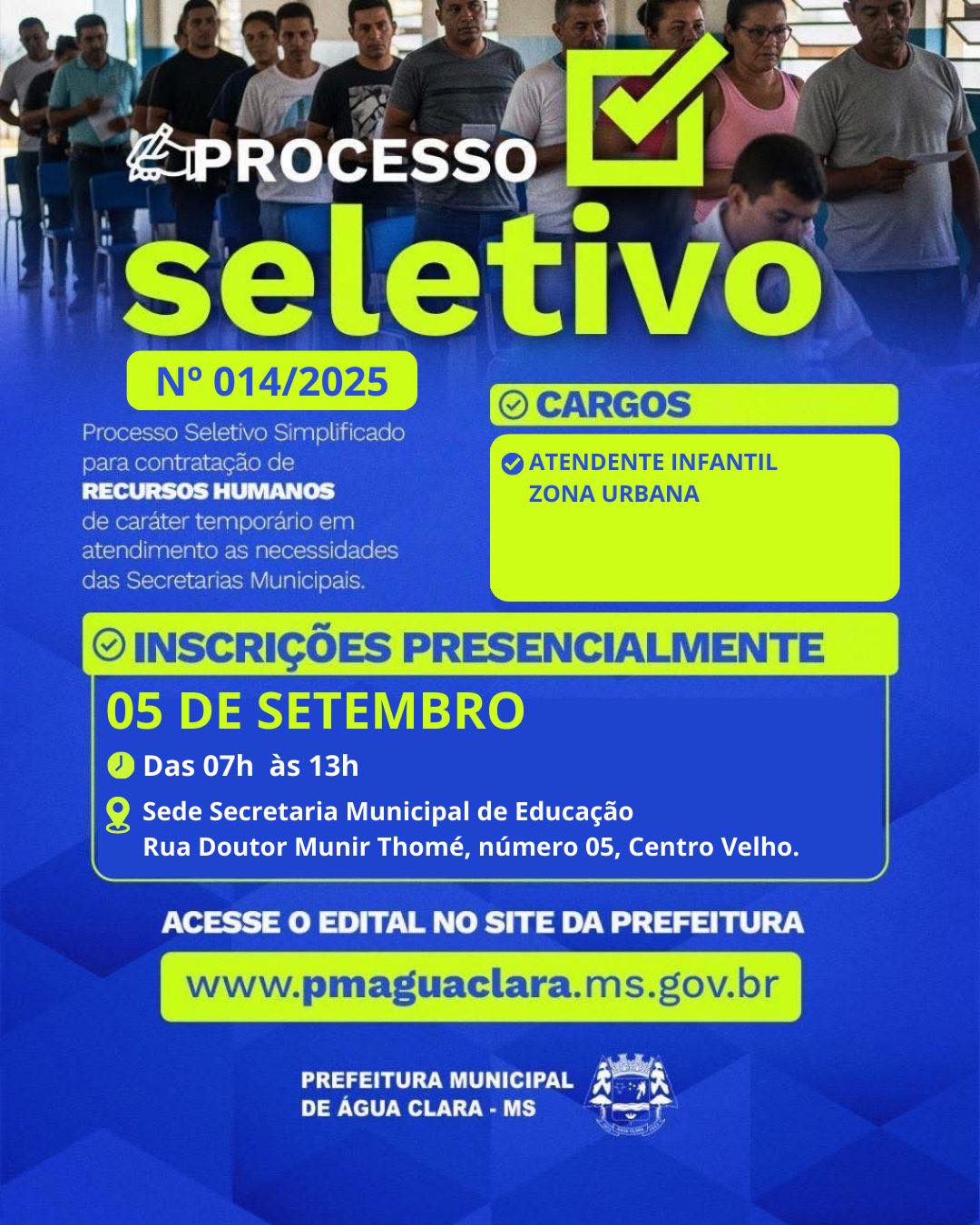 No momento você está vendo Prefeitura abre processo seletivo nº014/2025