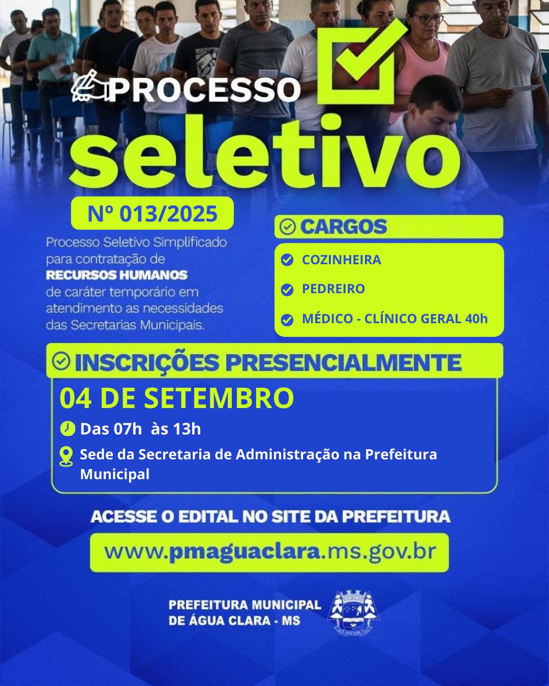 No momento você está vendo Prefeitura abre processo seletivo nº013/2025
