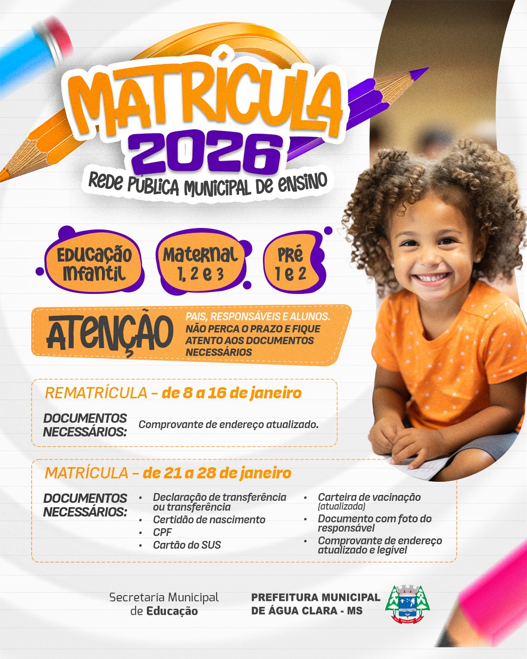 No momento você está vendo Atenção aos prazos de matrícula e rematrícula do ensino infantil