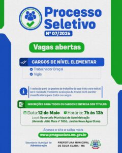 Leia mais sobre o artigo Prefeitura abre o processo seletivo  nº 07/2026