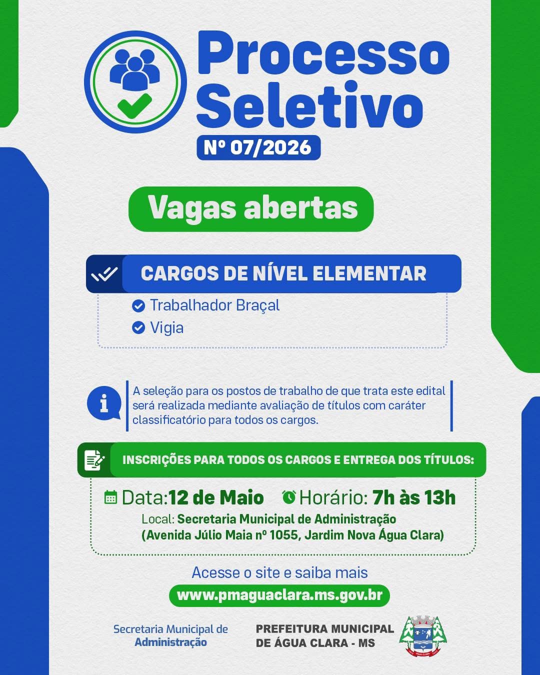 No momento você está vendo Prefeitura abre o processo seletivo  nº 07/2026